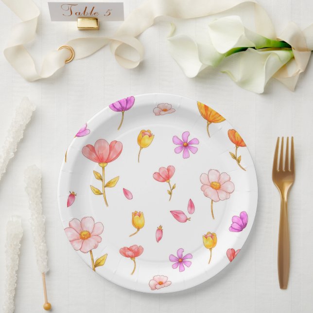 Platos de papel de flores rosado (Boda)
