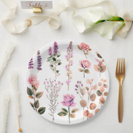 Platos de papel de flores rosado