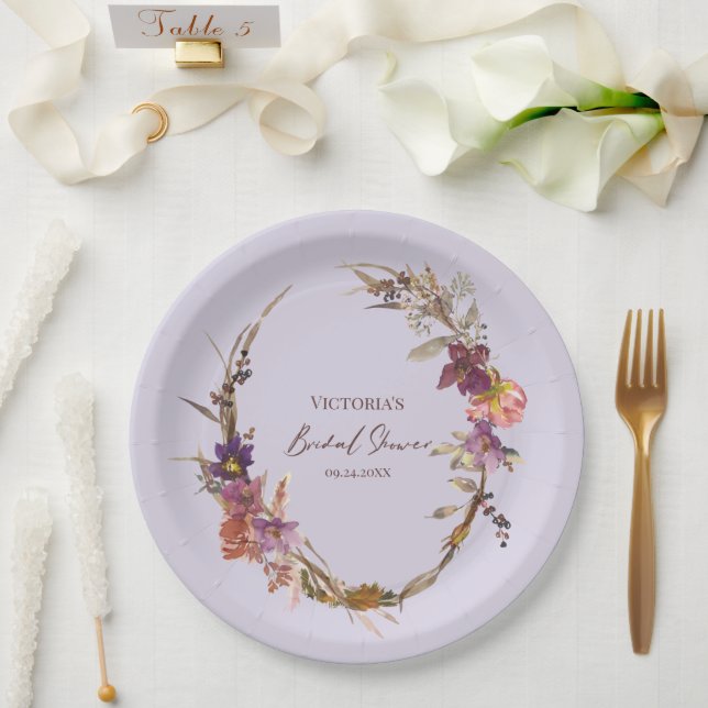 Platos de papel de flores silvestres de acuarela l (Boda)