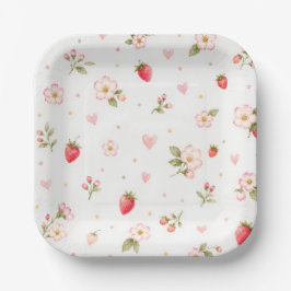 Platos de papel de fresa acuarela