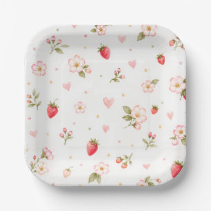 Platos de papel de fresa acuarela