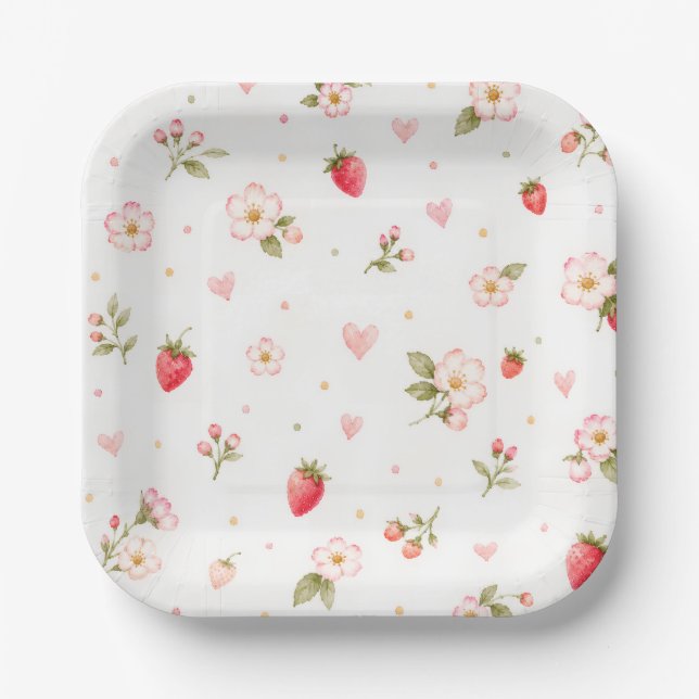 Platos de papel de fresa acuarela (Anverso)
