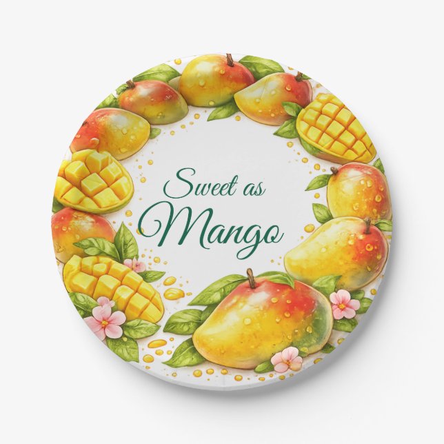 Platos de papel de frutas tropicales de mango dulc (Anverso)