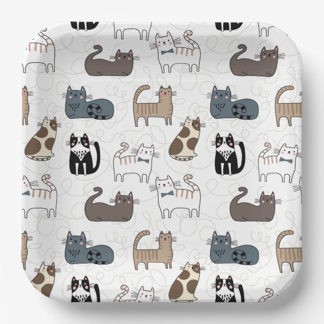 Platos de papel de gato, fiesta de gatito (Anverso)