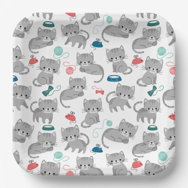 Platos de papel de gato, fiesta de gatito (Anverso)