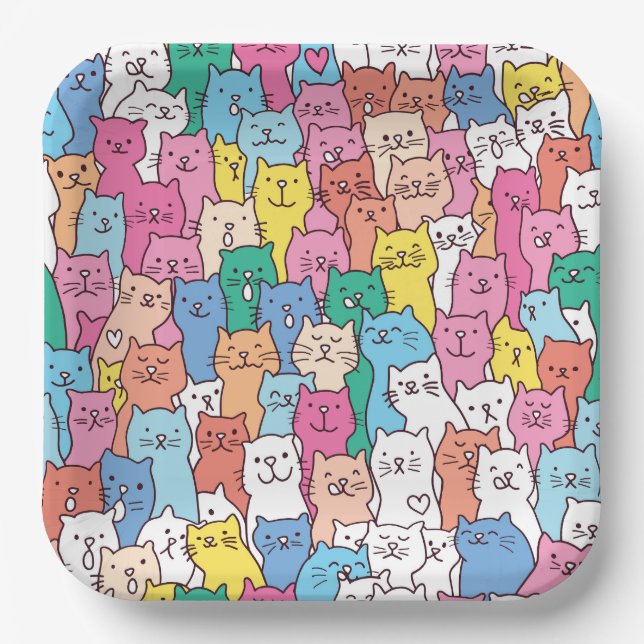Platos de papel de gato, fiesta de gatito Kitty (Anverso)
