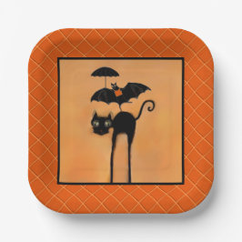 Platos de papel de gato negro y murciélago para fi