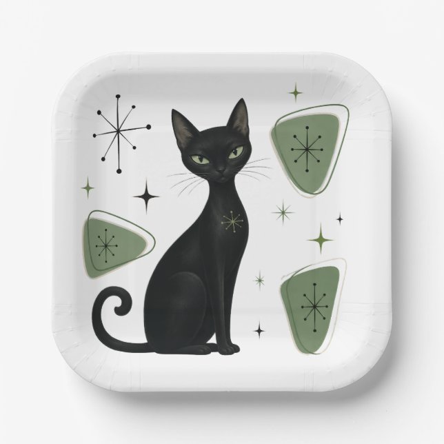 Platos de Papel de Gato Retro (Anverso)