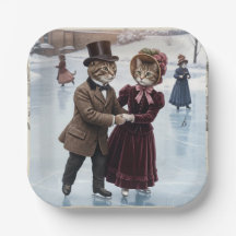 Platos de papel de gatos patinando victorianos