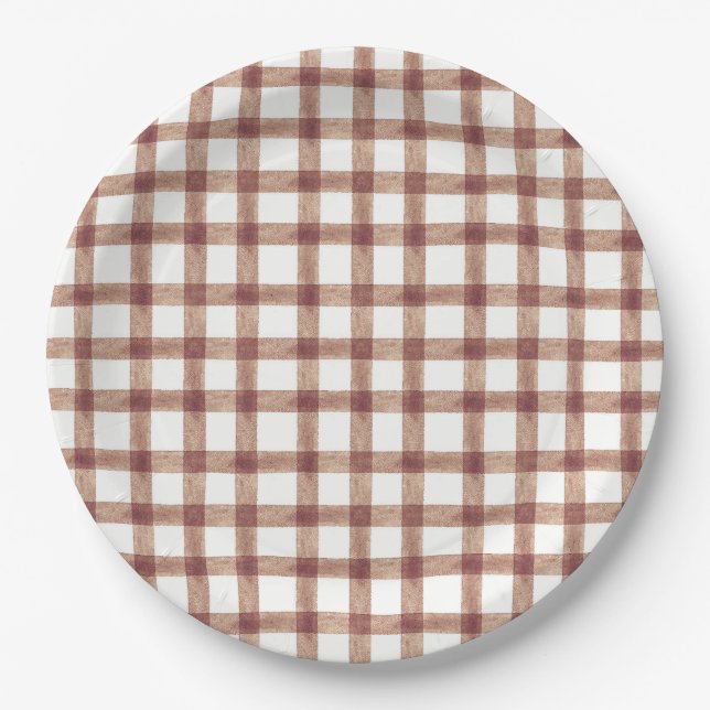 Platos de papel de gingham de acuarela de chocolat (Anverso)