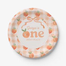 Platos de papel de gingham de melocotón editables