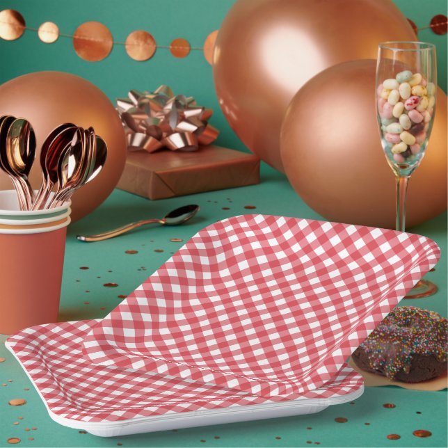 Platos de papel de gingham rojo clásico (Multi)