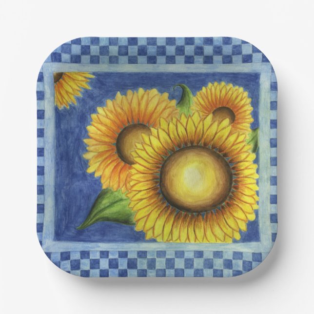Platos de Papel de Girasoles de Verano (Anverso)