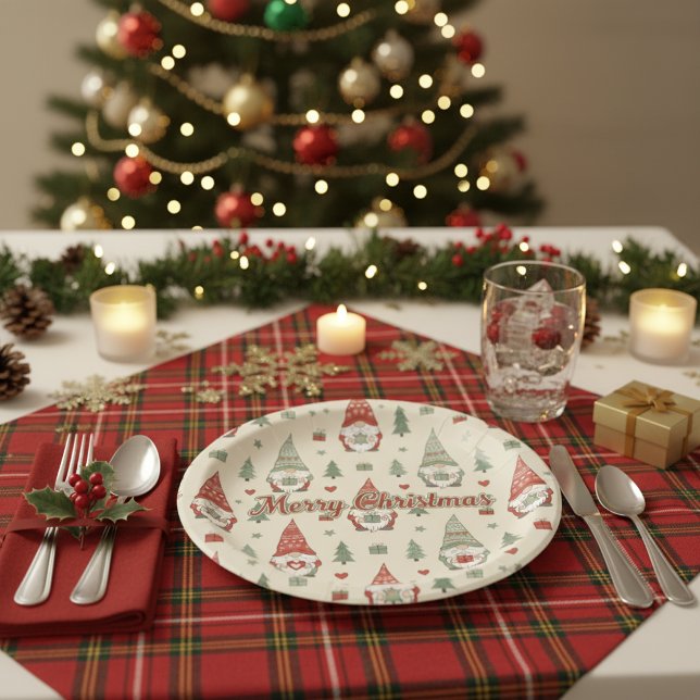 Platos de papel de gnomo escandinavo Feliz Navidad (Subido por el creador)