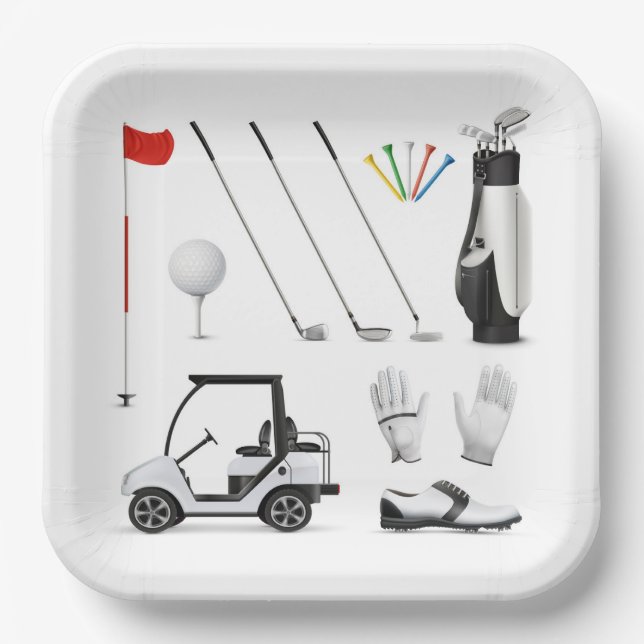 Platos de papel de golf, vajilla con tema de campo (Anverso)