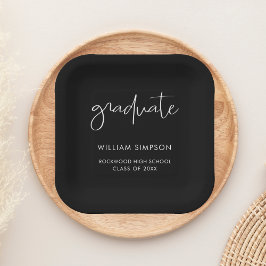 Platos de Papel de Graduación con Letra Negra Mode