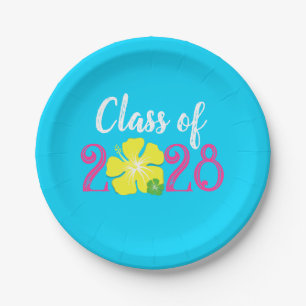 Platos de papel de graduación Luau Tropical Azul