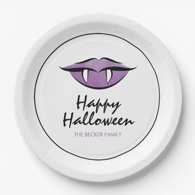 Platos de papel de Halloween con labios de vampiro (Anverso)
