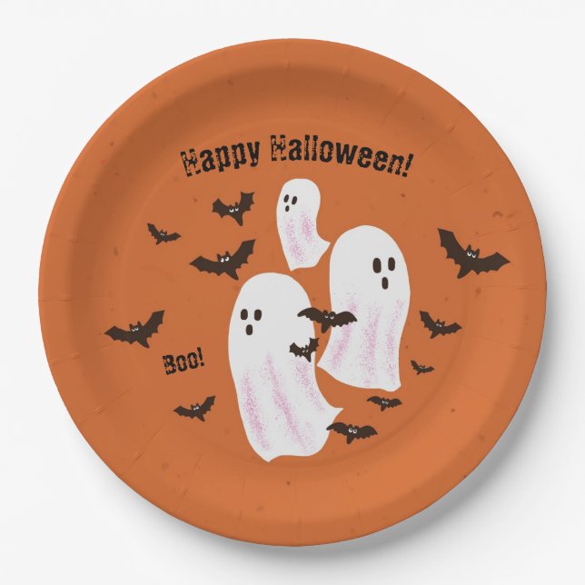 Platos de papel de Halloween de fantasma espeluzna (Anverso)