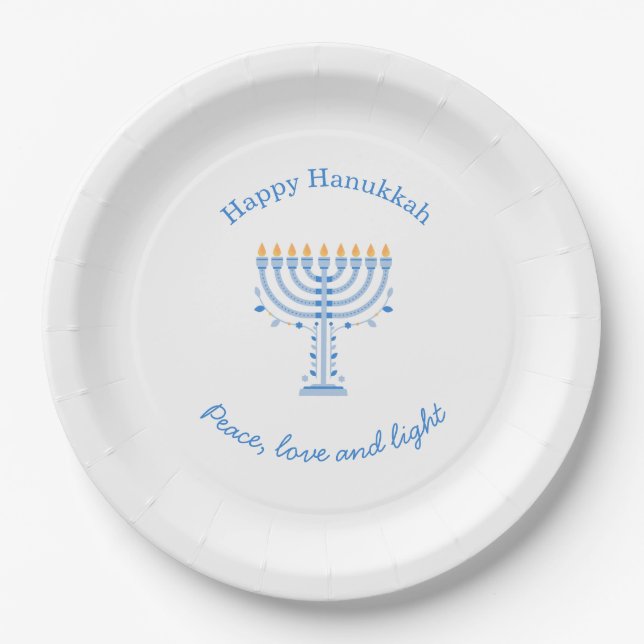 Platos de papel de Hannukah - Feliz Janucá (Anverso)