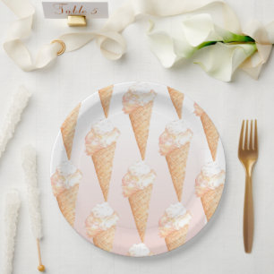 Platos de papel de helado rosa acuarela