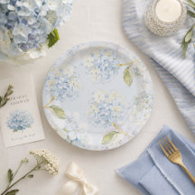 Platos de papel de hortensias azules elegantes