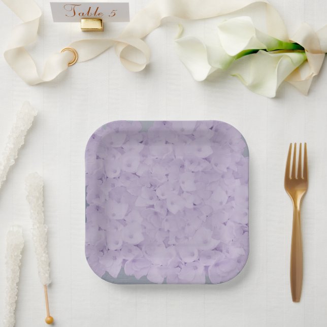 Platos de papel de Hortensias Malva (Boda)