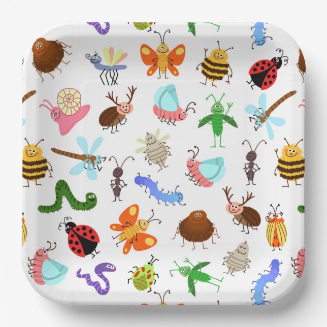 Platos de Papel de Insectos, Fiesta de Cumpleaños  (Anverso)