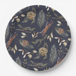 Platos de Papel de Invierno Elegantes con Piñas