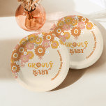Platos de papel de la servilleta de la ducha de be<br><div class="desc">Toallas de baño para bebés retro de los años 70. Se ofrecen placas de papel con artículos de aseo.</div>