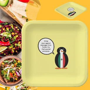 Platos de papel de la Sra. Pingüino con bandera me