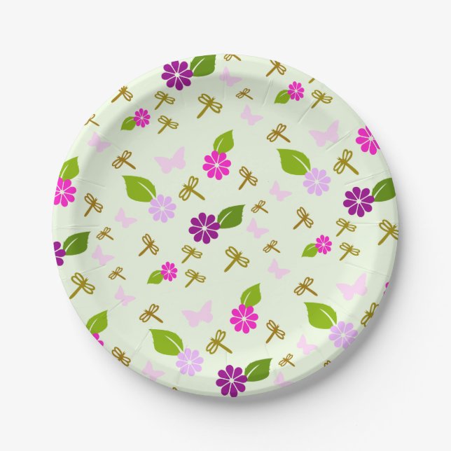 Platos de Papel de Libélula para Jardín de Flores  (Anverso)