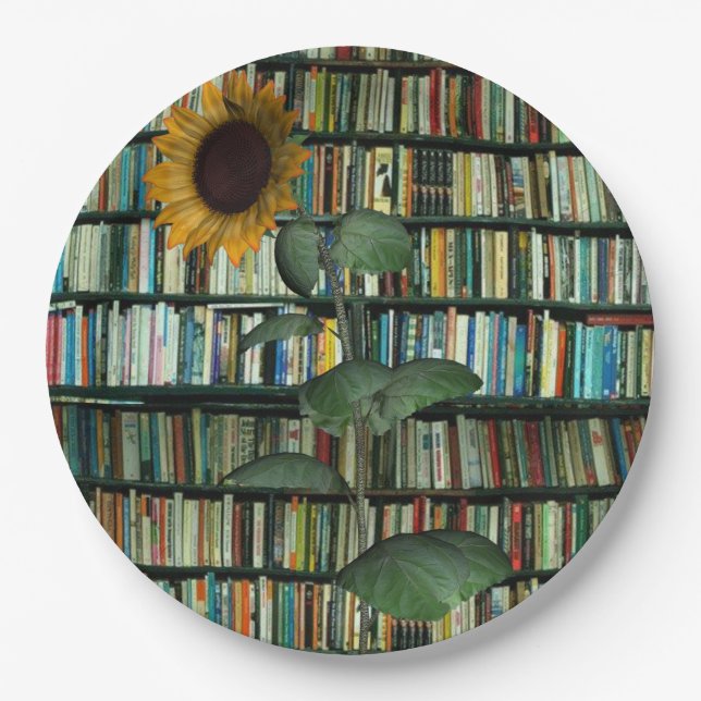Platos de papel de libros de girasoles (Anverso)