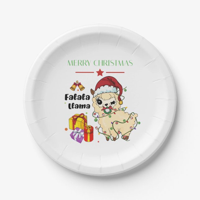Platos de papel de Llama de Navidad (Anverso)