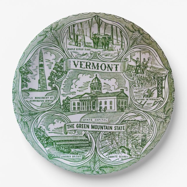Platos de papel de lugares emblemáticos de Vermont (Anverso)