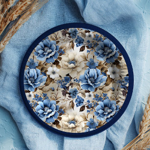 Platos de Papel de Lujo con Flores Azul Marino Sof