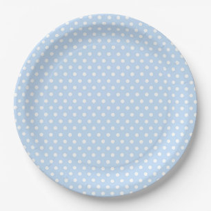Platos de papel de lunares azules y blancos