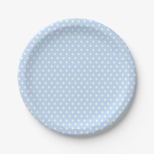 Platos de papel de lunares blancos azules