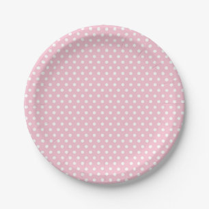 Platos de papel de lunares blancos y rosas