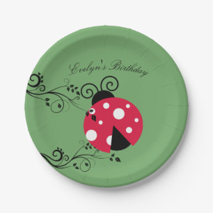Platos de papel de mariquita de cumpleaños