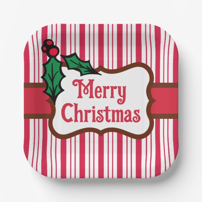 Platos de papel de menta Feliz Navidad (Anverso)