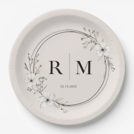 Platos de Papel de Monograma Floral Minimalista El