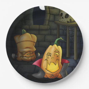 Platos de papel de monstruos de calabaza para Hall