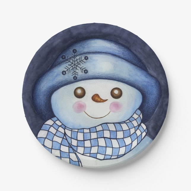 Platos de Papel de Muñeco de Nieve para Fiesta de  (Anverso)