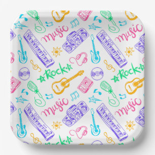 Platos de papel de música, instrumentos musicales