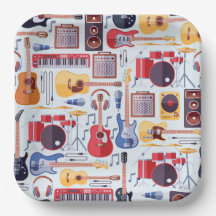 Platos de papel de música, instrumentos musicales