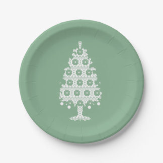 Platos de Papel de Navidad con Árbol de Punto Inve