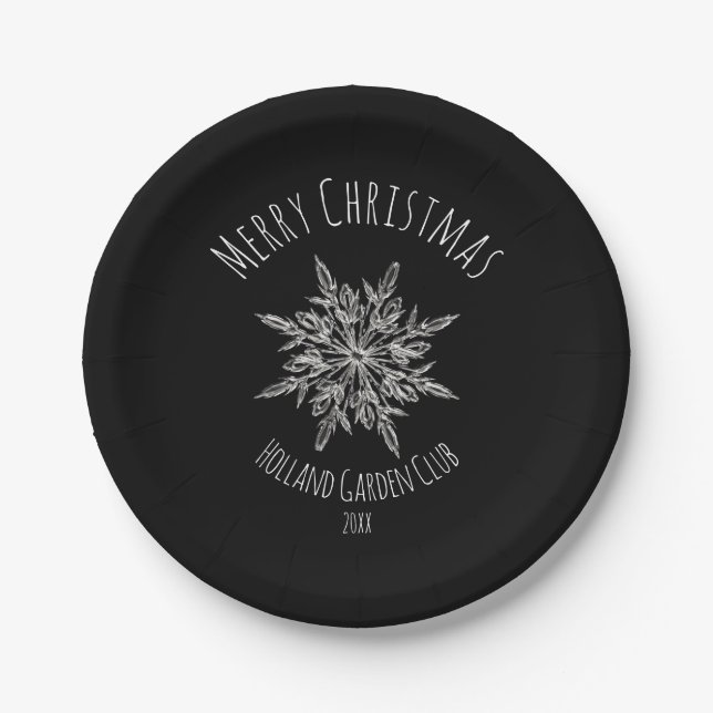 Platos de papel de Navidad con copo de nieve elega (Anverso)