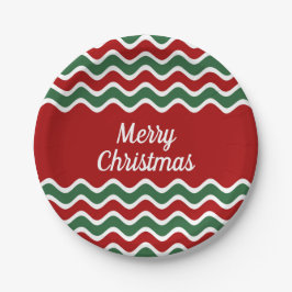 Platos de papel de Navidad con rayas rojas y verde