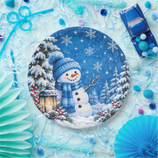 Platos de papel de Navidad de invierno azul maravi
